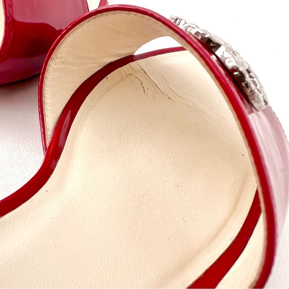 CHANEL || Red Patent Leather Silver CC Logo Kitten Heel Mule EU 36 - Picture 10 of 15